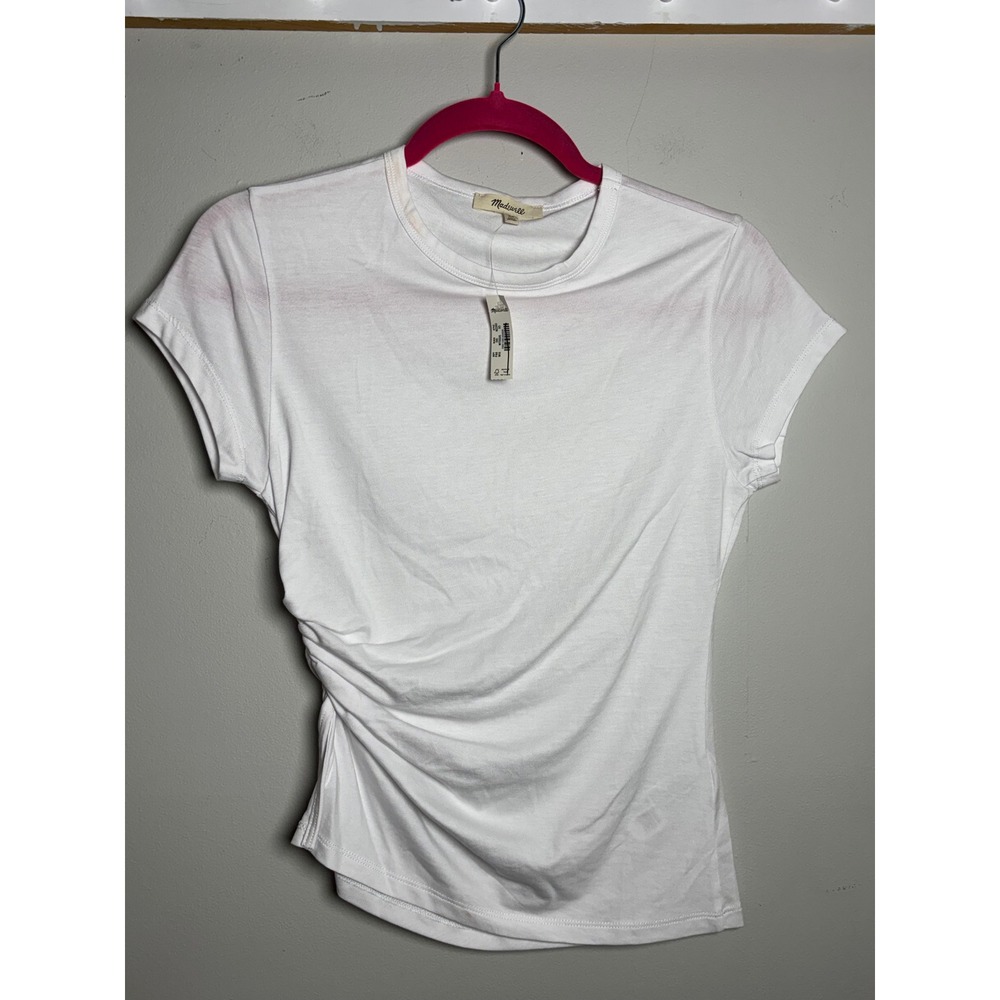 Madewell Ruched Tee White Quiet Luxury Office Fall Capsule XS NWT